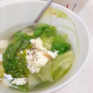 簡単ヘルシー(^^)サニーレタスと豆腐の梅スープ♪